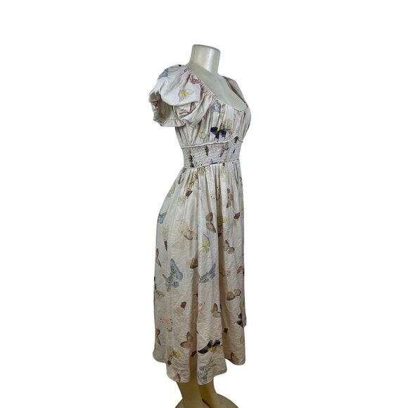 Jacquie The Label Butterfly Print Women’s White Peasant Dress Size S - Picture 2 of 10